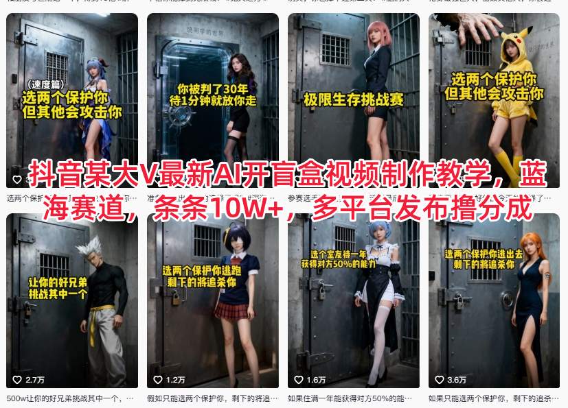 抖音大V同款AI开盲盒视频教学｜蓝海赛道10W+爆款+多平台撸分成-轻语宝藏圈